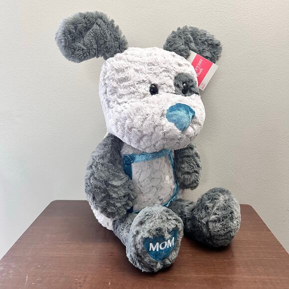 Mother's Day Large Gray and Blue Puppy Plush with Built-In Photo Frame, 13 in - Picture 3 of 6